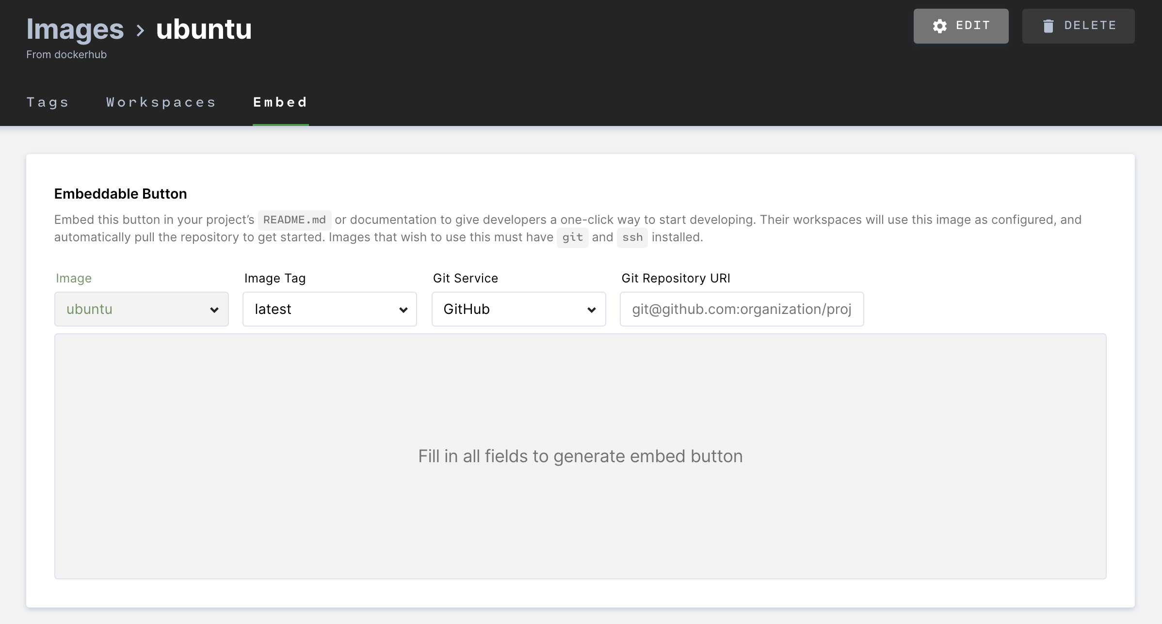 Create embed button