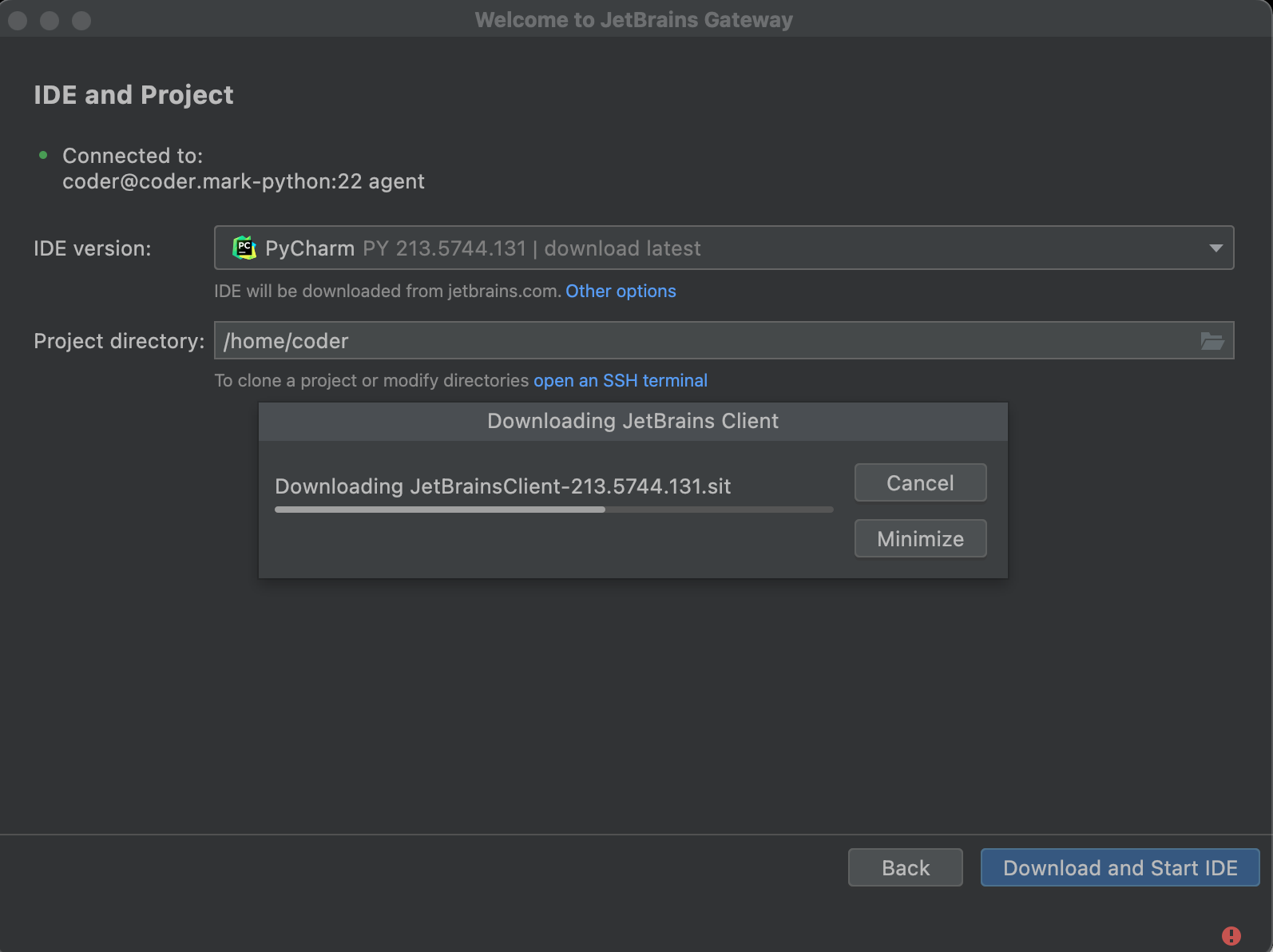 Gateway downloading IDE and client