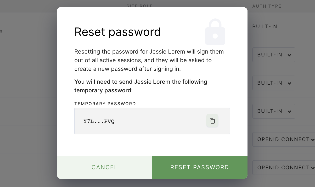 Confirm password reset