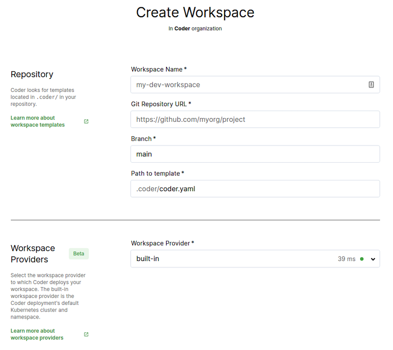 Create workspace from template