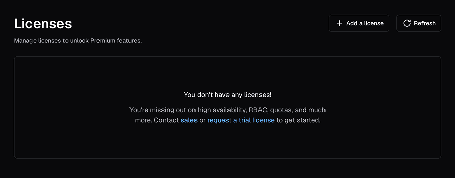 Add a license from the licenses screen