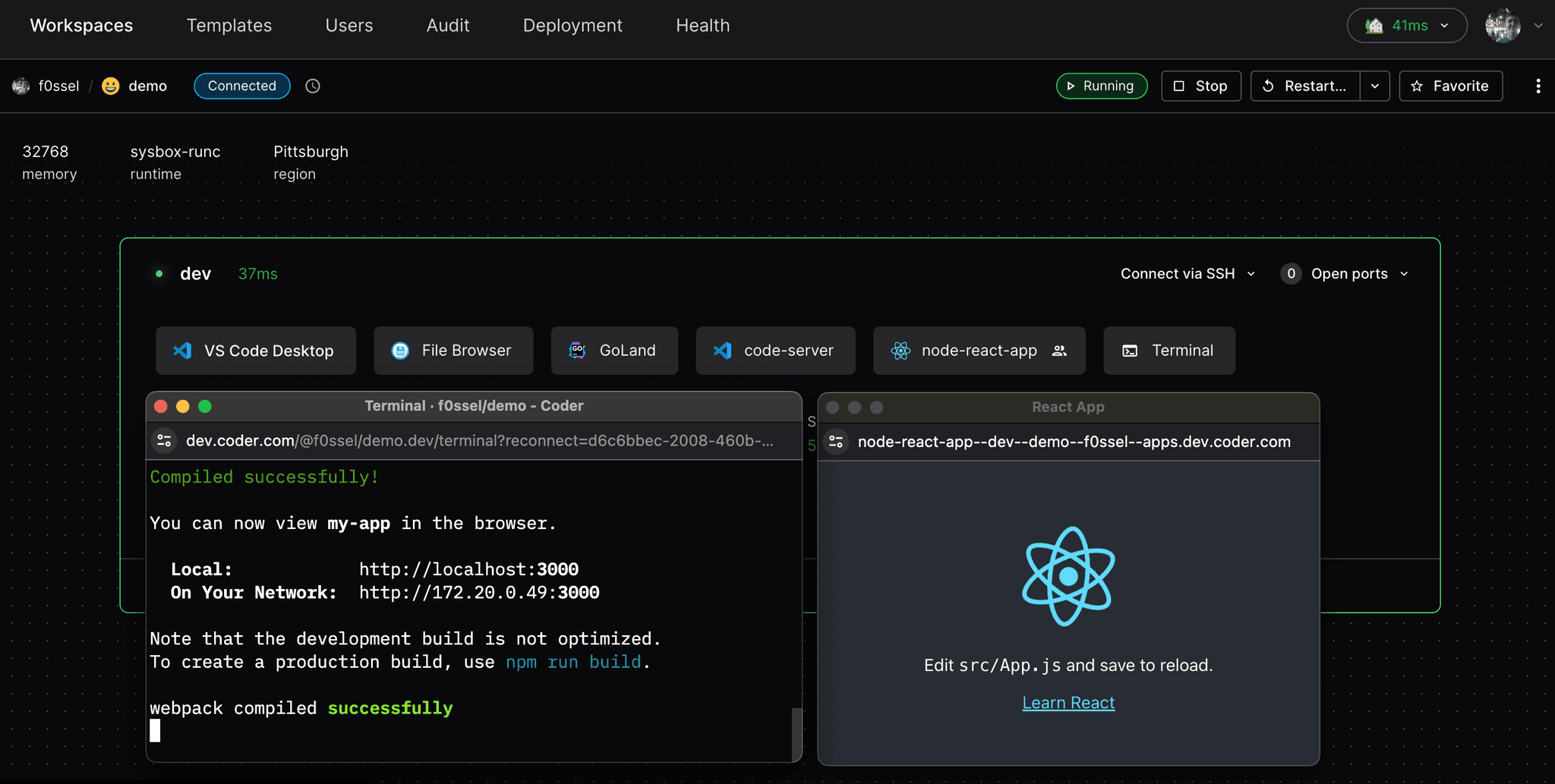 Port forwarding from an app in the UI