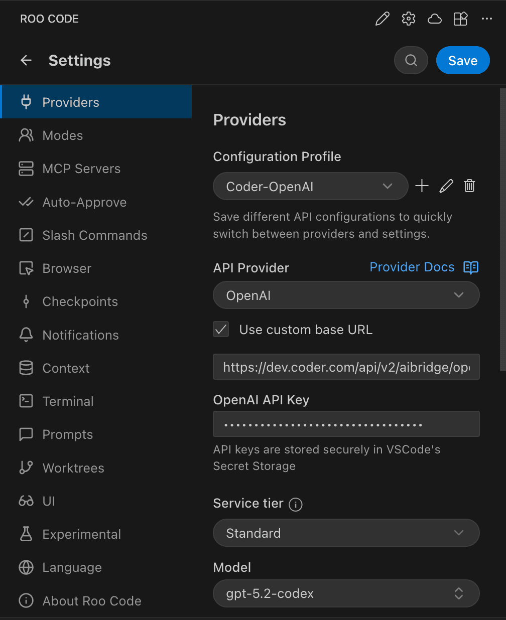 Roo Code OpenAI Settings