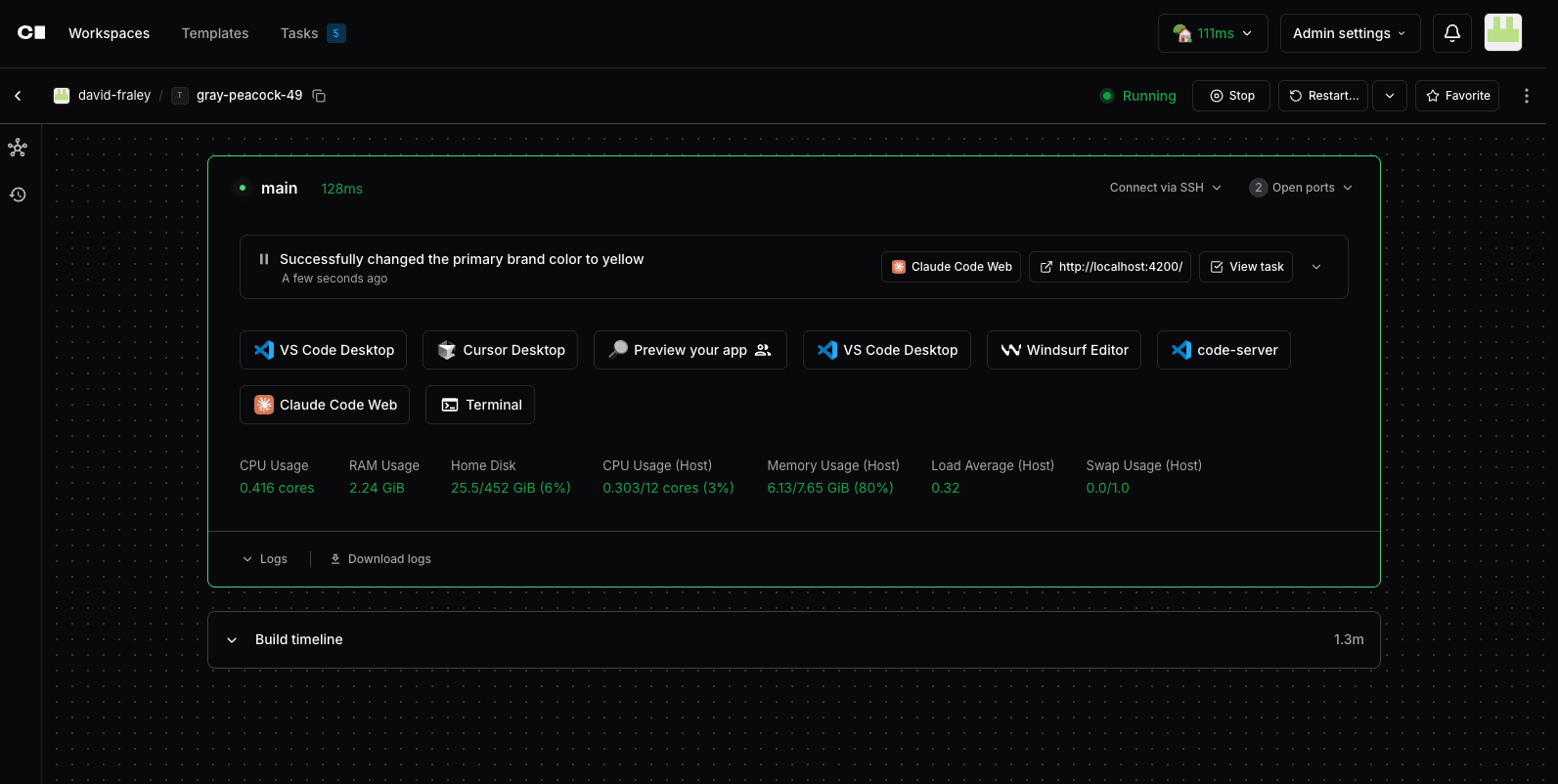 Tasks changing background color of demo application