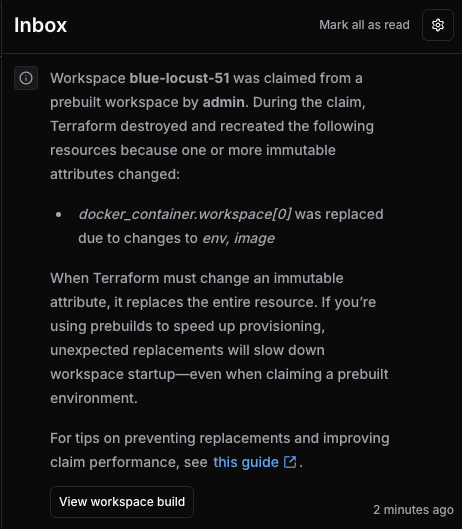 Resource replacement notification