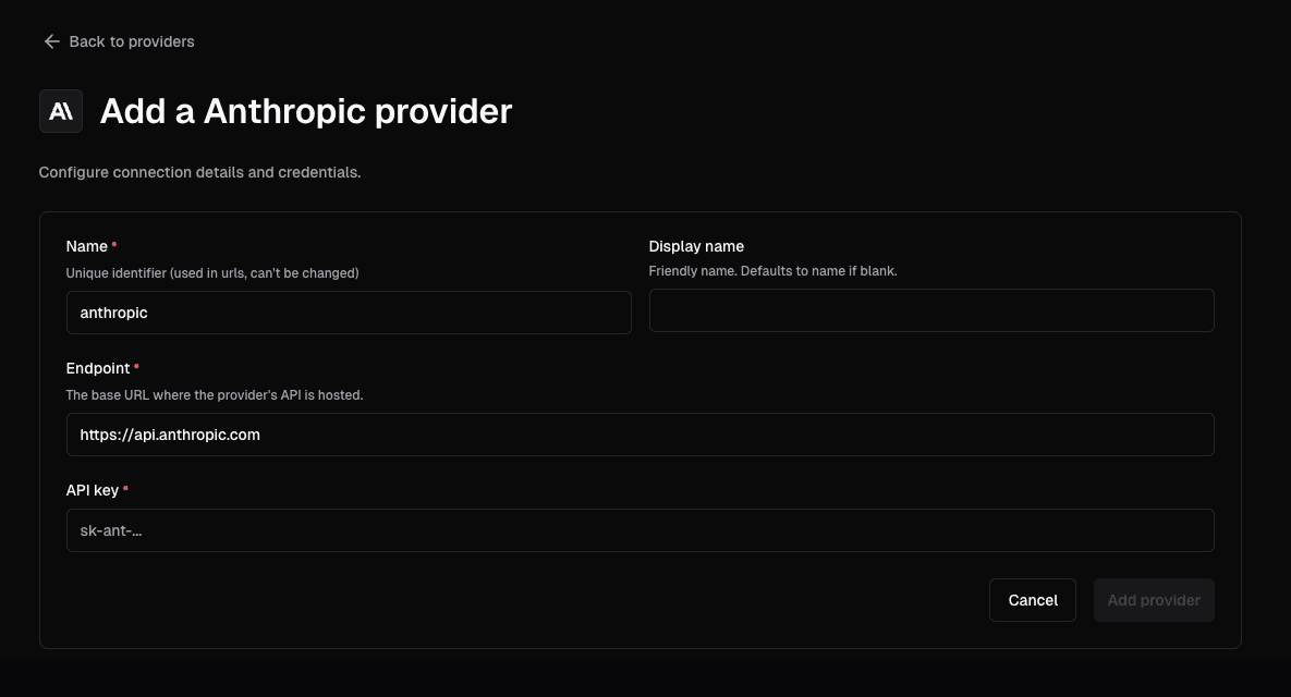 Add Anthropic provider form