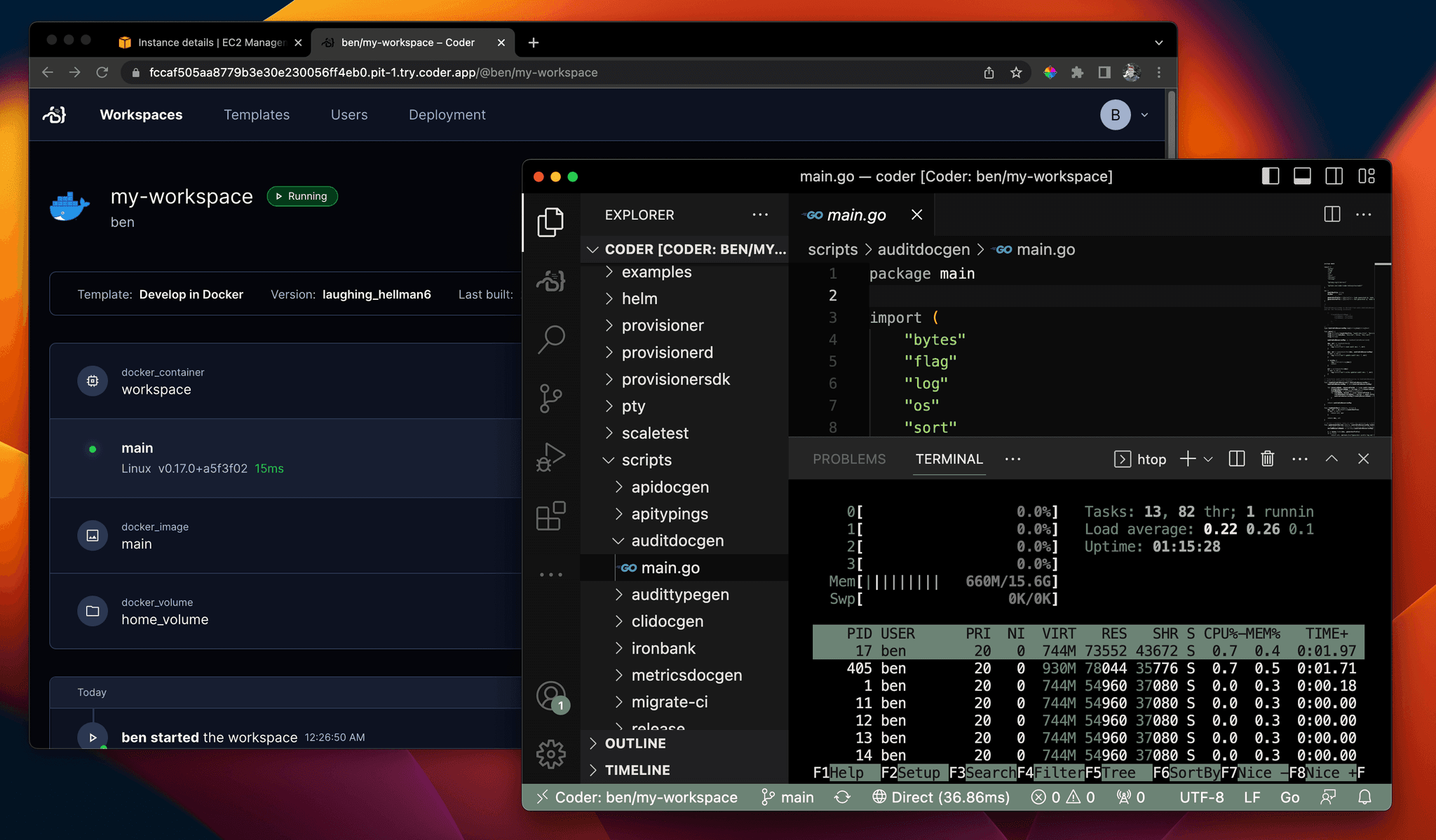 Coder Workspace and IDE in GCP VM