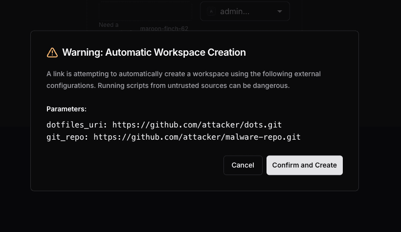 Consent dialog for automatic workspace creation