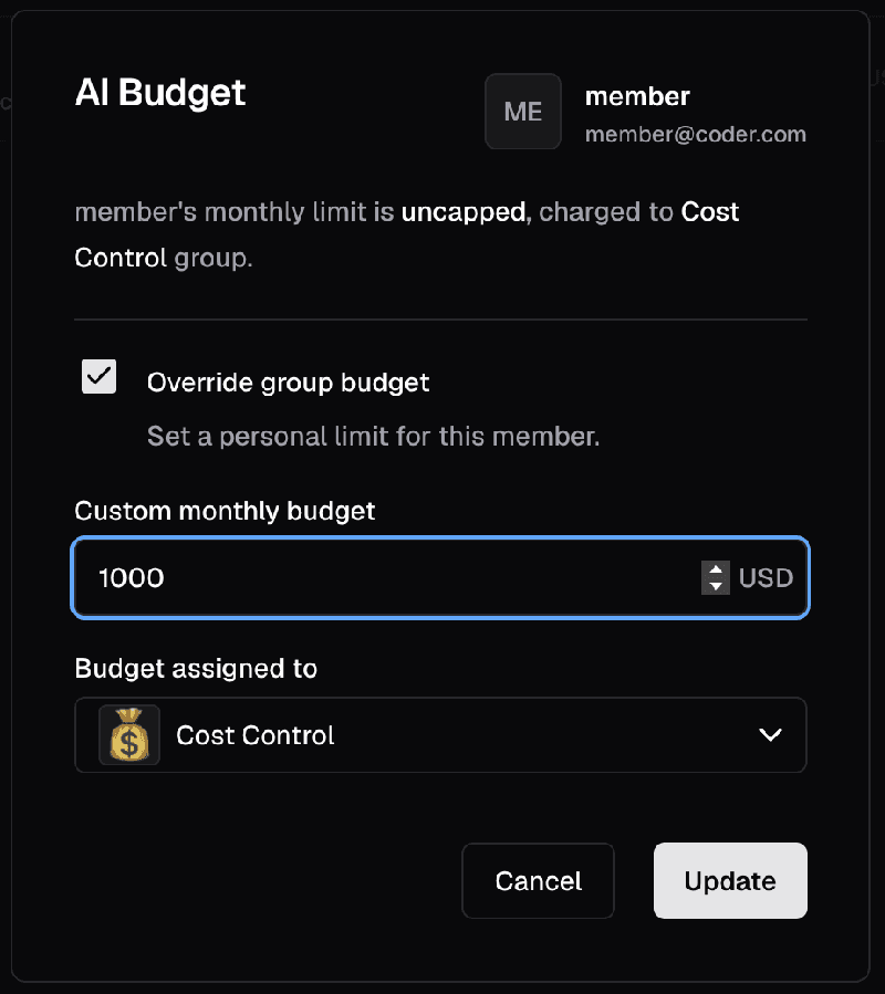 User AI budget override