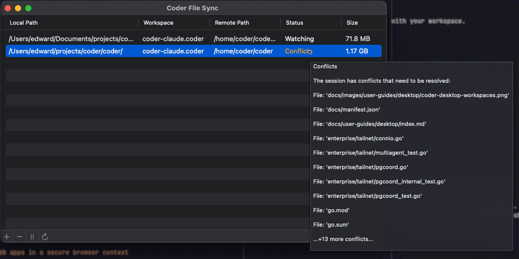 Desktop file sync conflicts mouseover