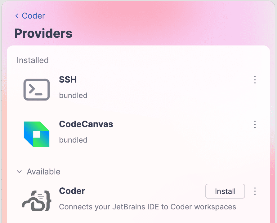 Install the Coder provider in JetBrains Toolbox