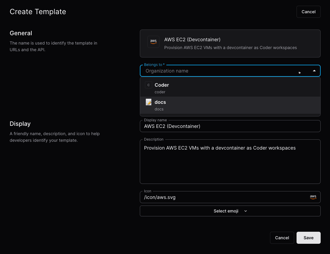 Template Org Picker