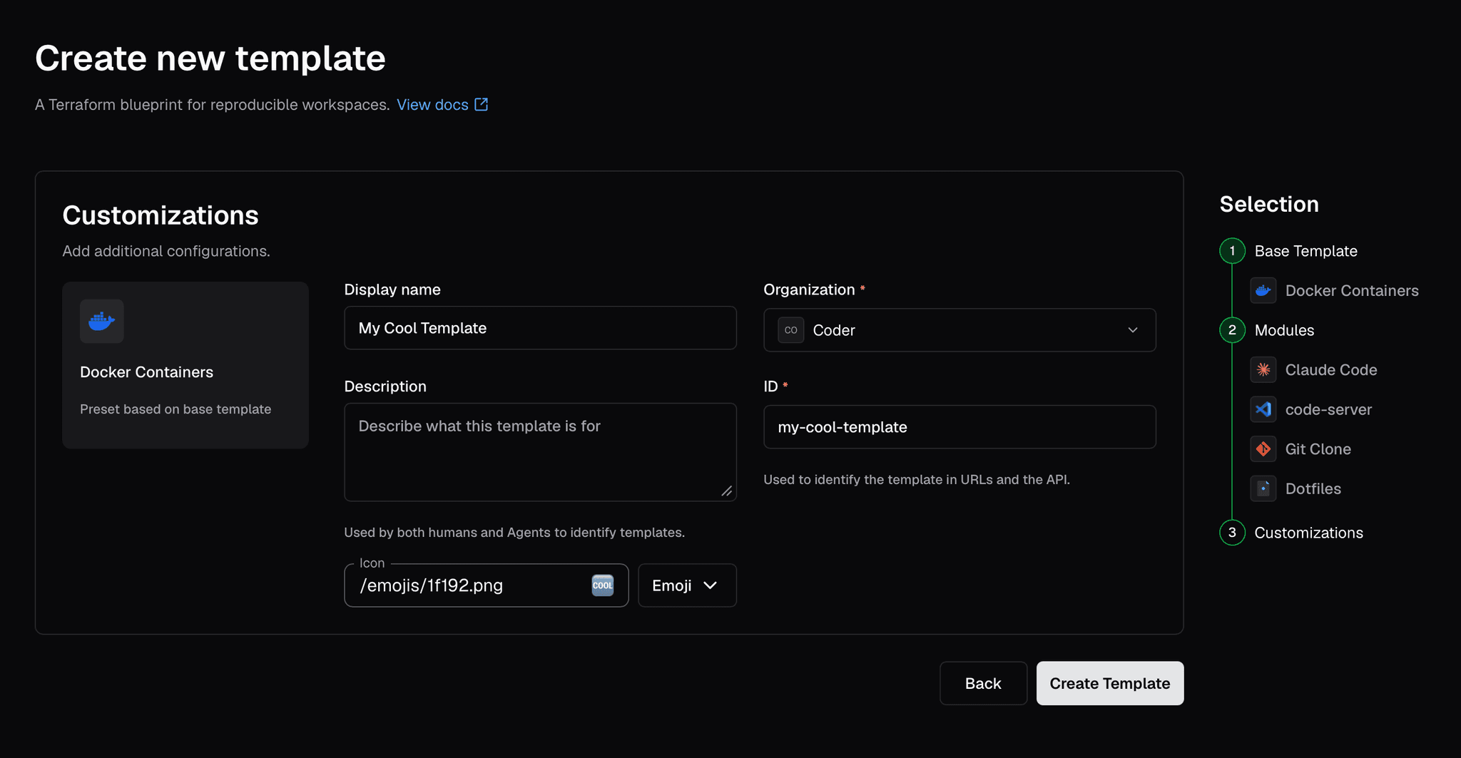 Set template display name, description, and other metadata