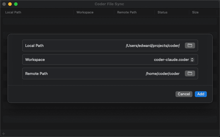 Coder Desktop File Sync add paths