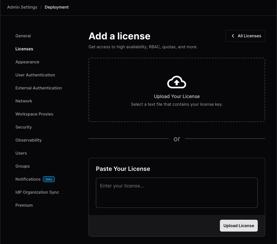 Add a license screen