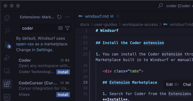 Coder extension in Devin Desktop
