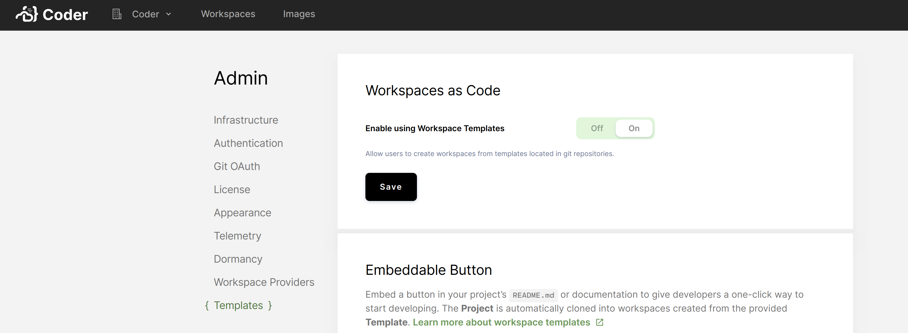 Toggle workspace templates