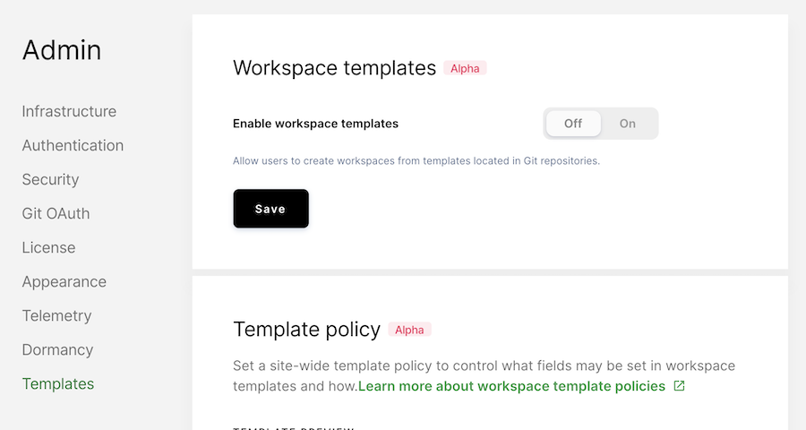 Toggle workspace templates