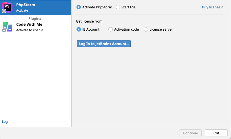 Log into your Jetbrains account
