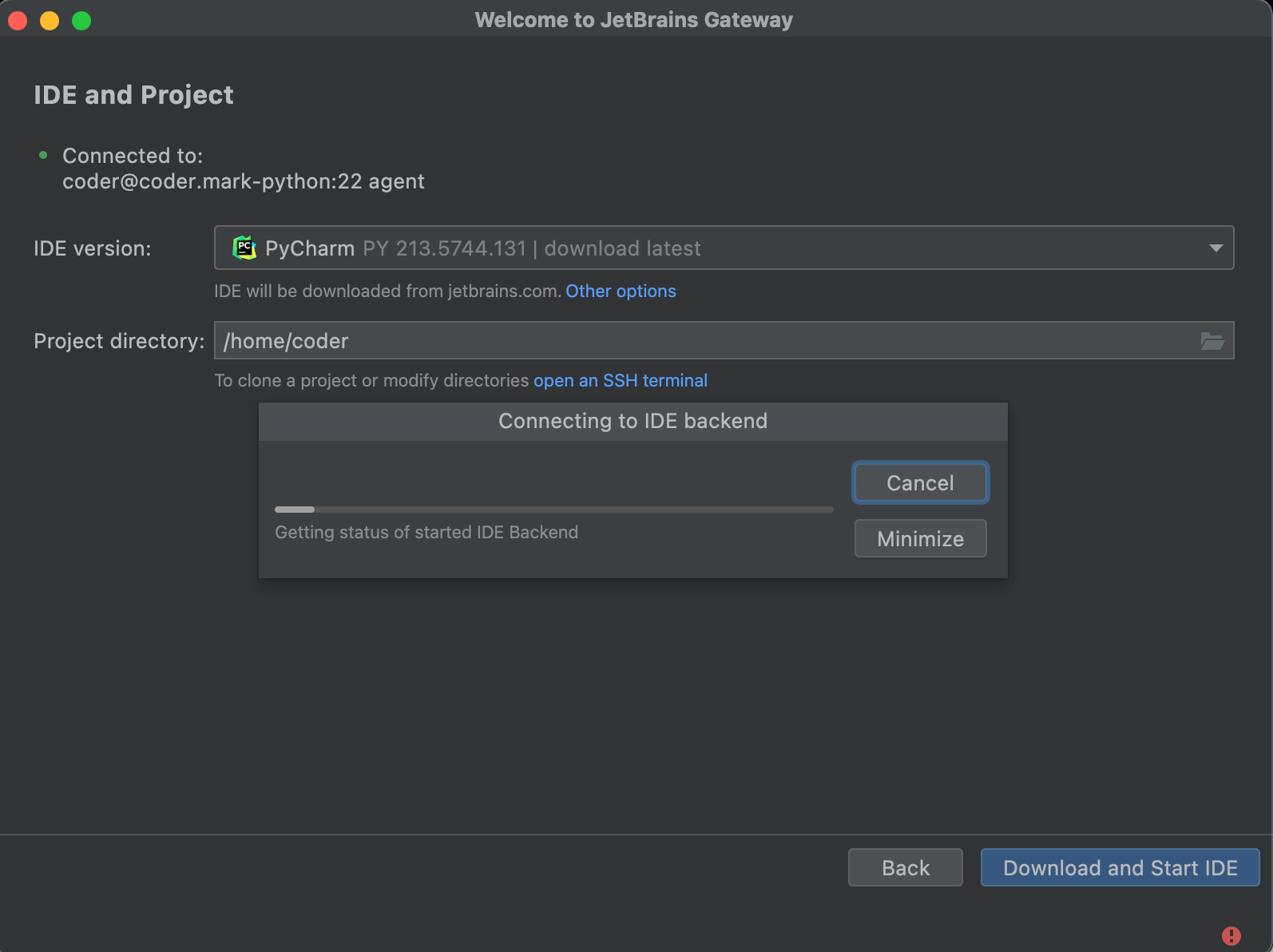Select JetBrains IDE and working directory
