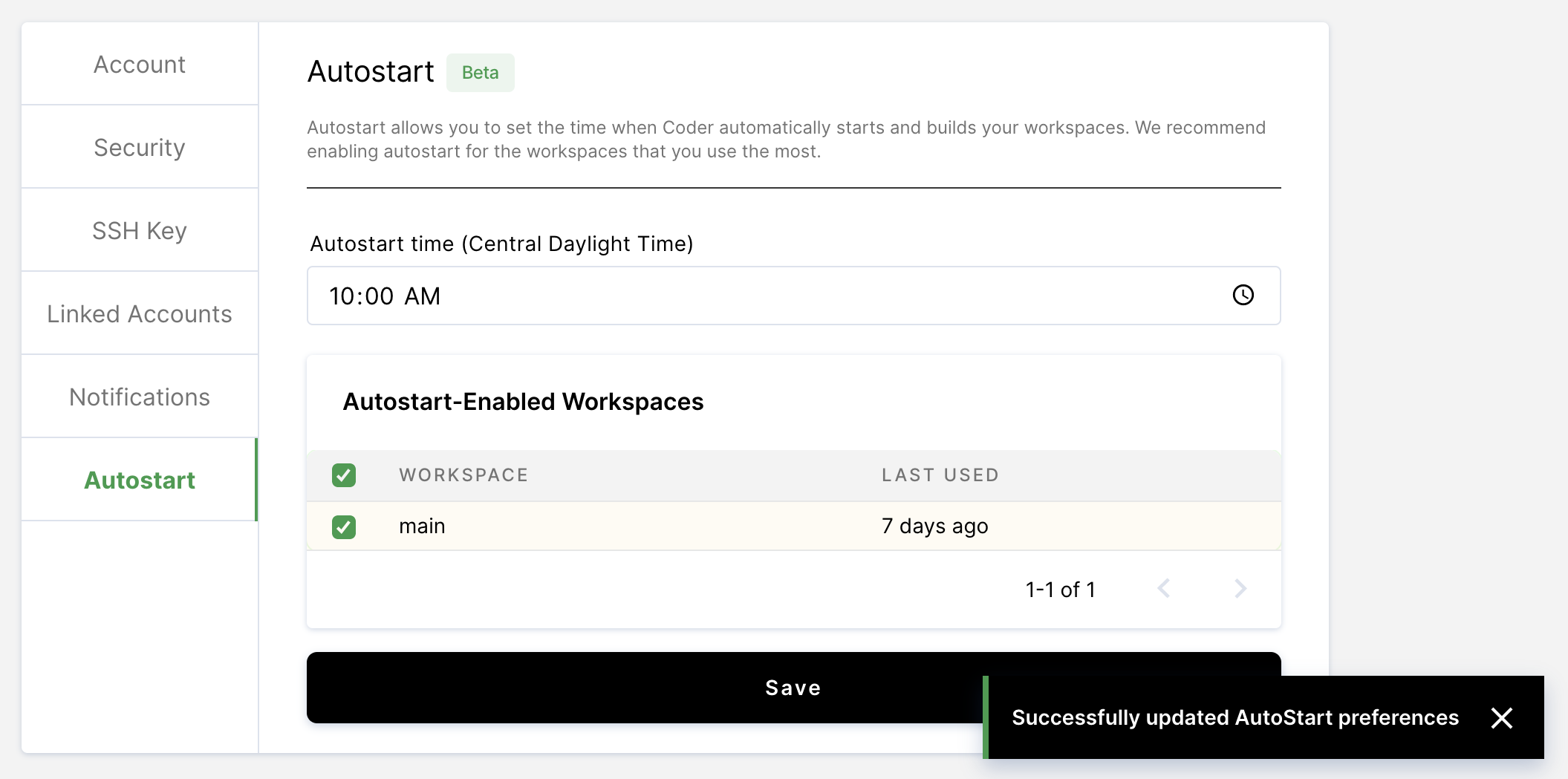 Select workspaces to auto-start