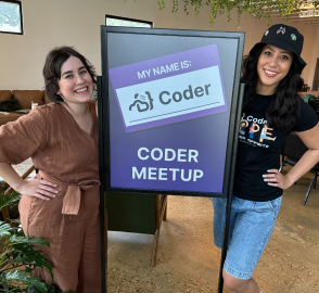 group of Coder employees at a Coder meetup