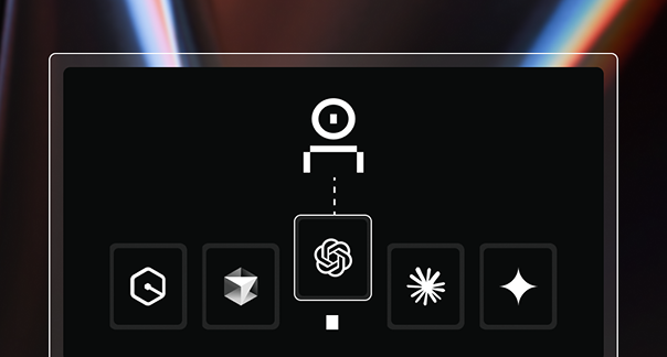 User overseeing AI icons: Amazon Q, Cursor, OpenAI, Claude, Gemini