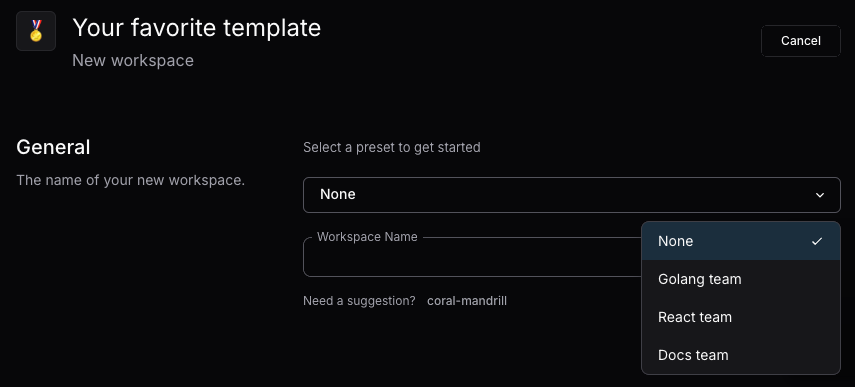 Template with options in the preset dropdown