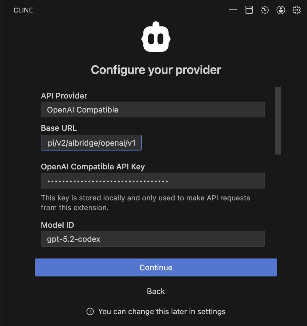 Cline OpenAI Settings