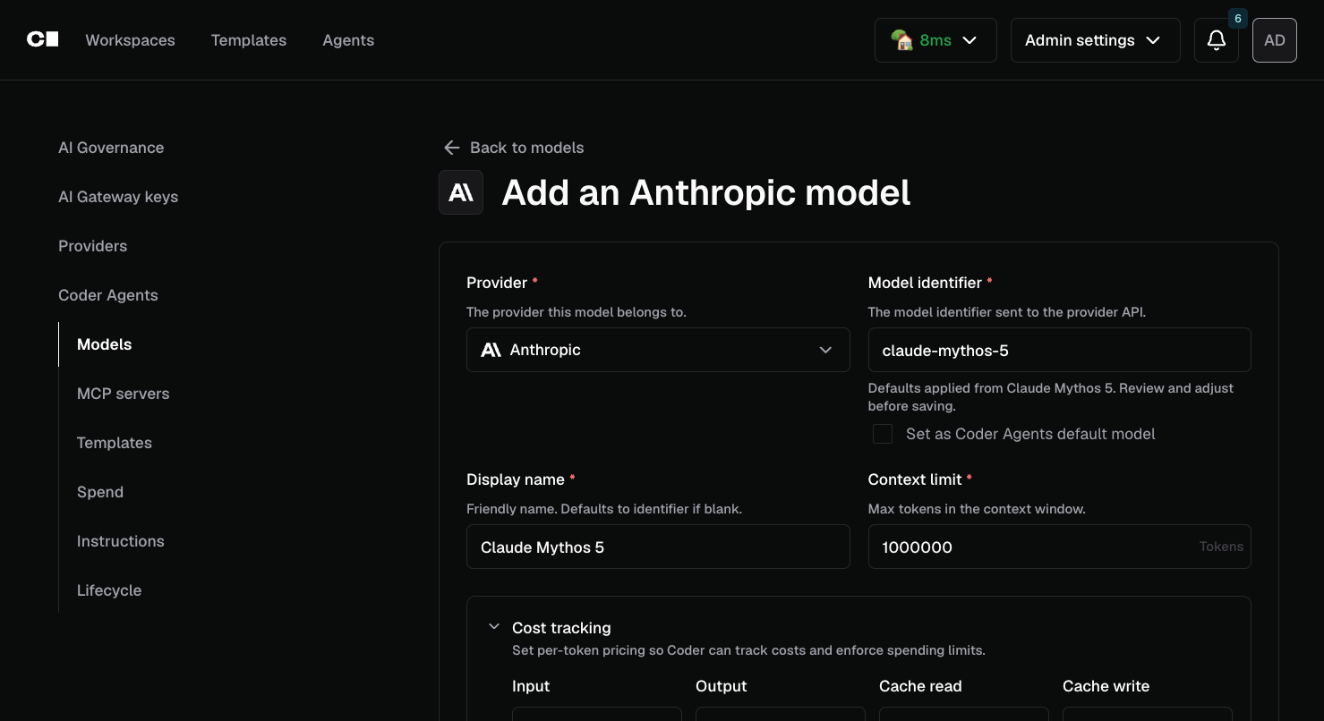 Screenshot of the add model form
