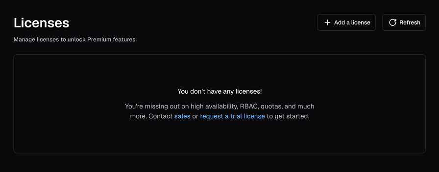 Add a license from the licenses screen
