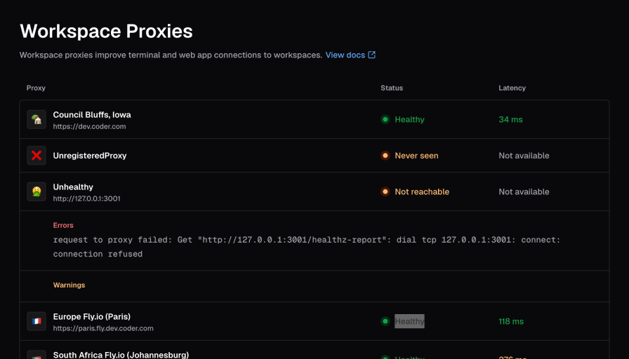 Workspace proxy picker