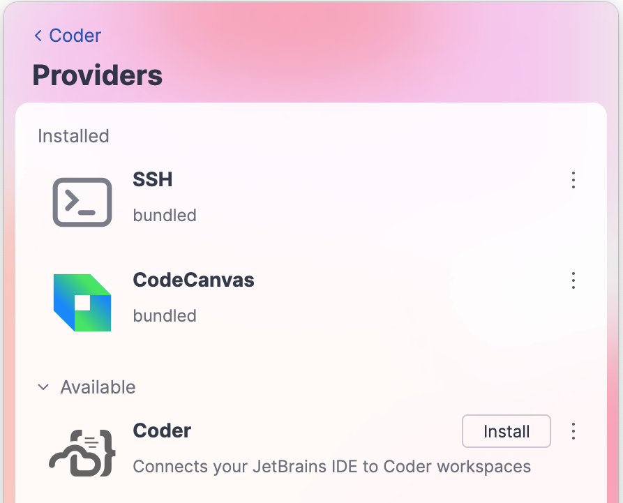 Install the Coder provider in JetBrains Toolbox